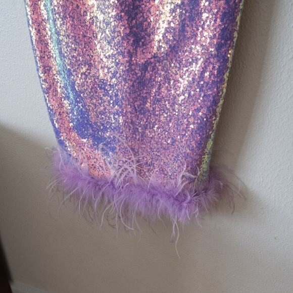 Lavish Alice Women's Purple Sequin Strapless Feather Trim Dress - Picture 3 of 6